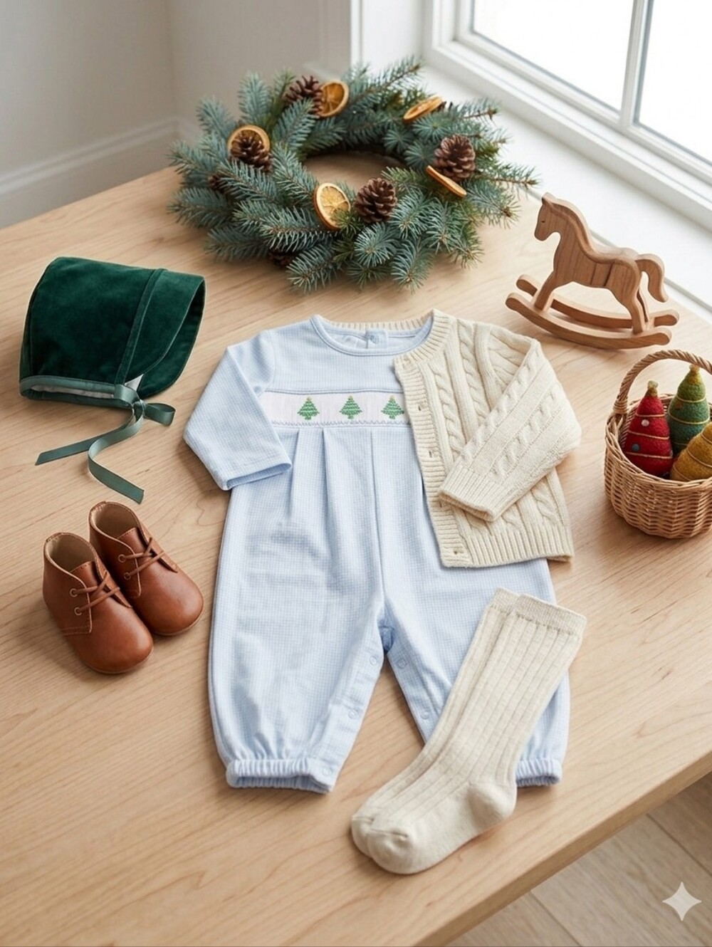 Petit Bebe Knit Blue Christmas Boys Long Romper